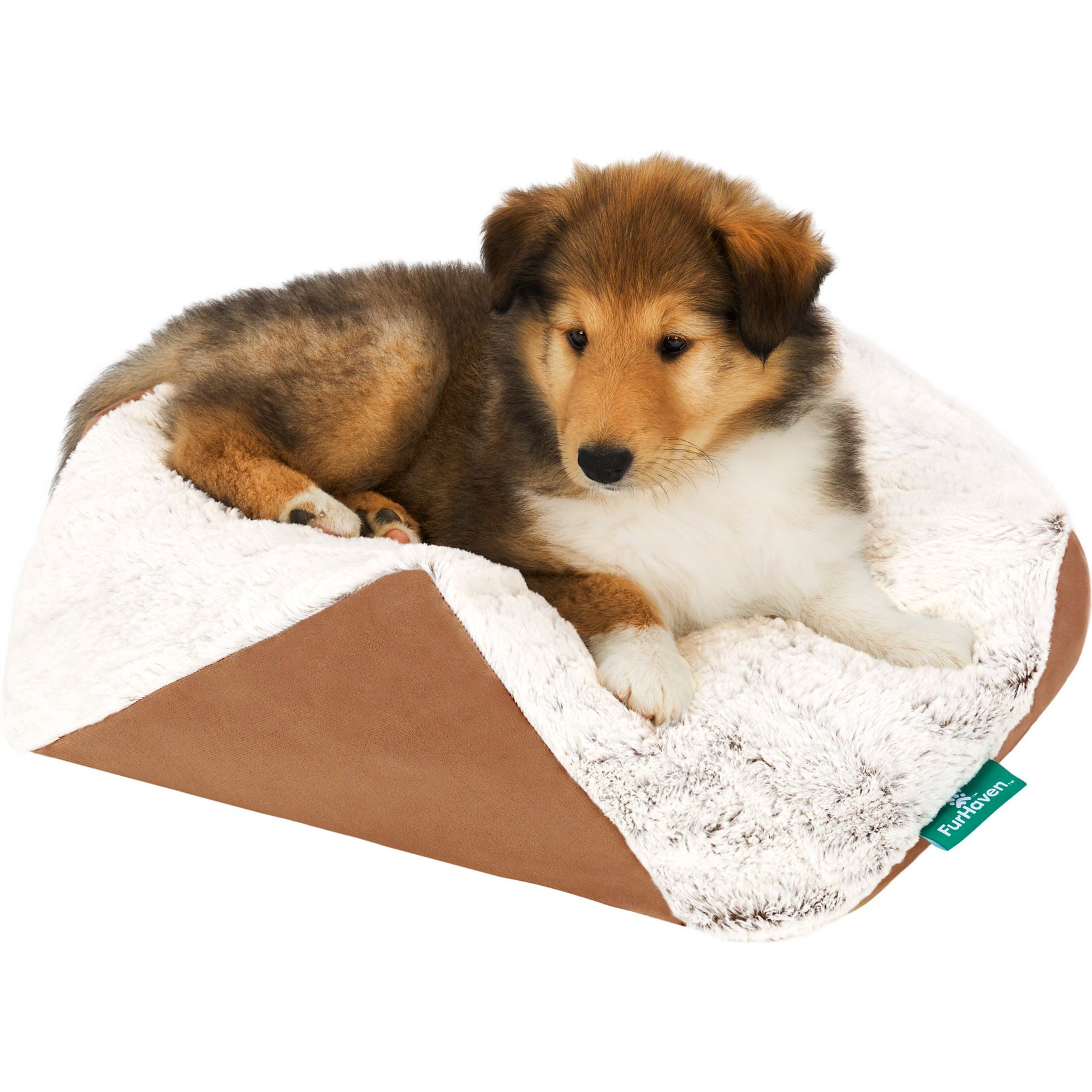 FurHaven Stone Embossed Faux Fur Pouf Machine-Washable Bolster Dog & Cat Bed, Cognac, X-Small: 20-in