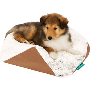 FurHaven Stone Embossed Faux Fur Pouf Machine-Washable Bolster Dog & Cat Bed, Cognac, X-Small: 20-in