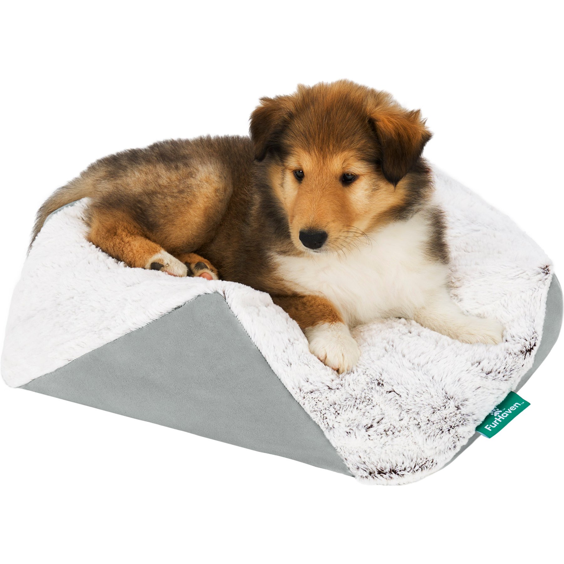 FurHaven Stone Embossed Faux Fur Pouf Machine-Washable Bolster Dog & Cat Bed, Gray, X-Small: 20-in