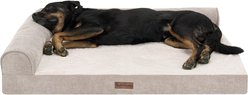 FurHaven Plush & Corded Grid Orthopedic Deluxe L-Chaise Bolster Dog Bed, Mink, Jumbo: 40-in
