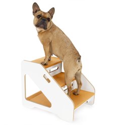 FurHaven Three Step Dog Stairs, 17-in, White/Tan