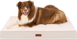 FurHaven Plush & Decorator Check Tufted Top Solid Core Classic Cushion Machine-Washable Flat Dog Bed, Wheat, Jumbo: 40-in
