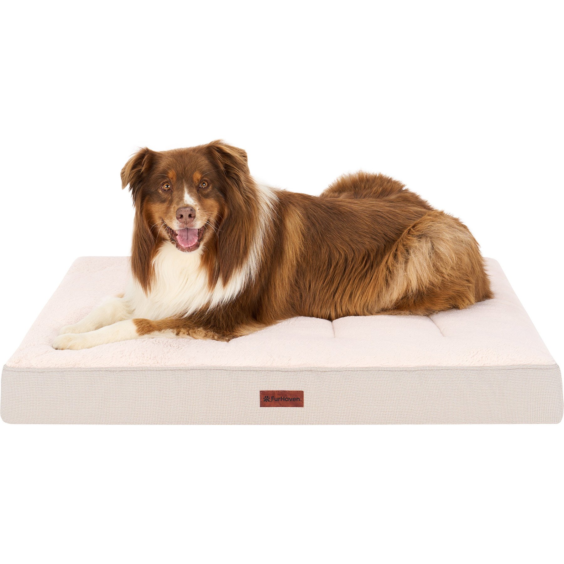 FurHaven Plush & Decorator Check Tufted Top Solid Core Classic Cushion Machine-Washable Flat Dog Bed, Wheat, Jumbo: 40-in