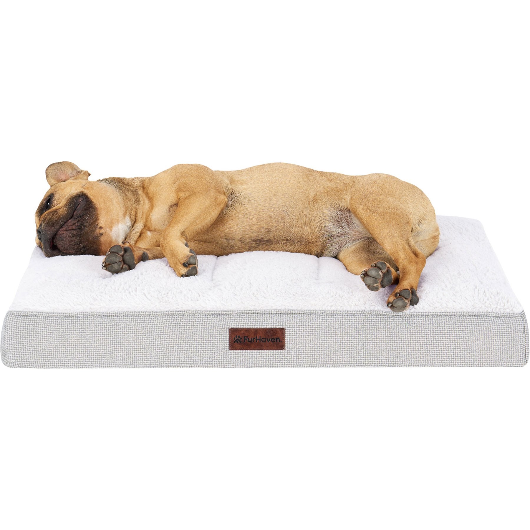FurHaven Plush & Decorator Check Tufted Top Solid Core Classic Cushion Machine-Washable Flat Dog Bed, Gray, Medium: 30-in