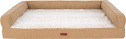 FurHaven Faux Fur & Faux Linen Orthopedic Modern Sofa Bolster Dog Bed, Nutmeg, Jumbo Plus: 53-in