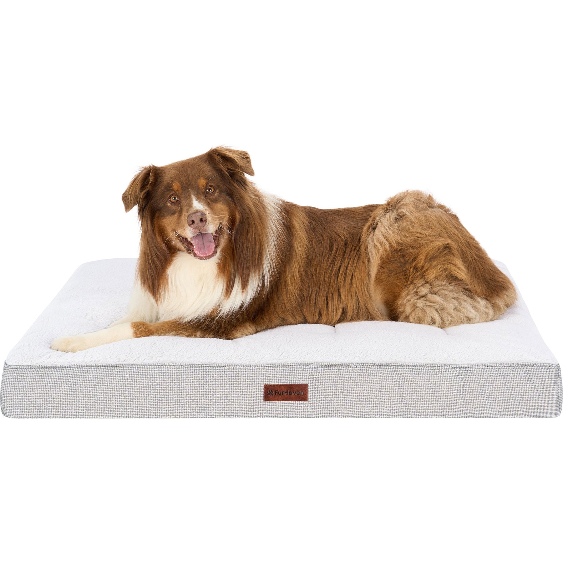 FurHaven Plush & Decorator Check Tufted Top Solid Core Classic Cushion Machine-Washable Flat Dog Bed, Gray, Jumbo: 40-in