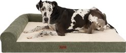 FurHaven Plush & Corded Grid Cooling Gel Top Deluxe L-Chaise Bolster Dog Bed, Olive, Jumbo Plus: 53-in
