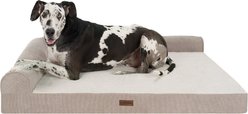 FurHaven Plush & Corded Grid Cooling Gel Top Deluxe L-Chaise Bolster Dog Bed, Mink, Jumbo Plus: 53-in