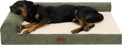 FurHaven Plush & Corded Grid Cooling Gel Top Deluxe L-Chaise Bolster Dog Bed, Olive, Jumbo: 40-in