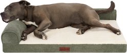 FurHaven Plush & Corded Grid Orthopedic Deluxe L-Chaise Bolster Dog Bed, Olive, Large: 36-in