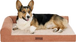 FurHaven Plush & Corded Grid Orthopedic Deluxe L-Chaise Bolster Dog Bed, Copper, Medium: 30-in