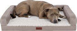 FurHaven Textured Plush & Coated Poly Solid Core Modern Sofa Machine-Washable Bolster Dog Bed, Greige, Large: 36-in