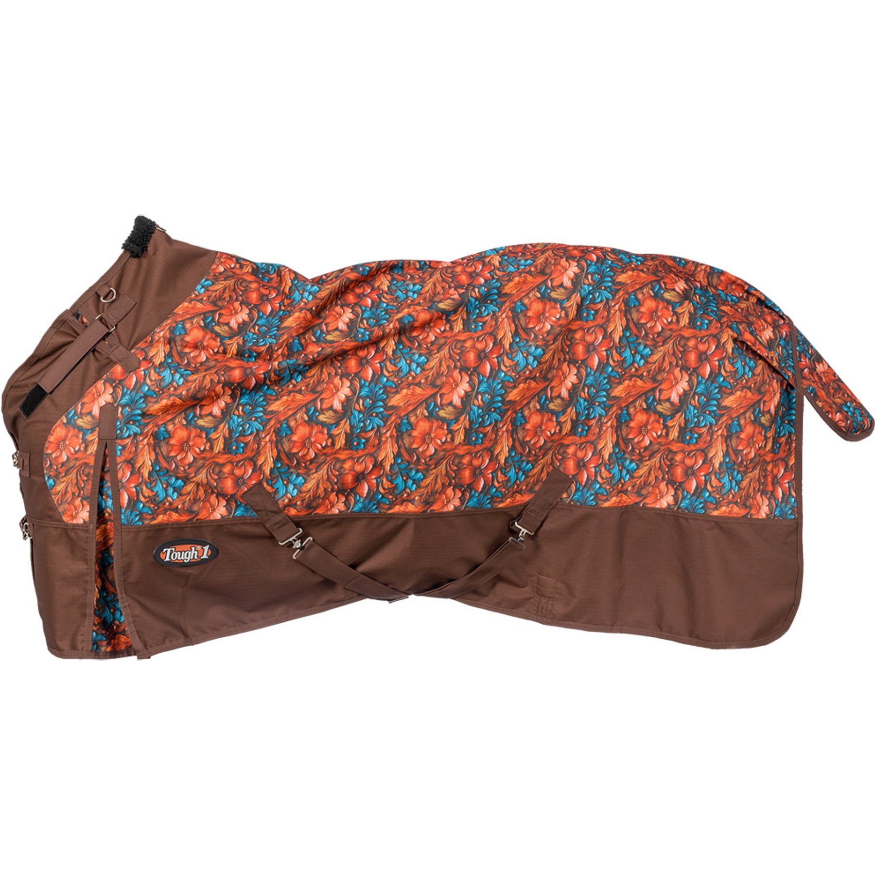 Tough1 1200D Hand Carved Turnout Horse Blanket with Snuggit, Teal, 75-in