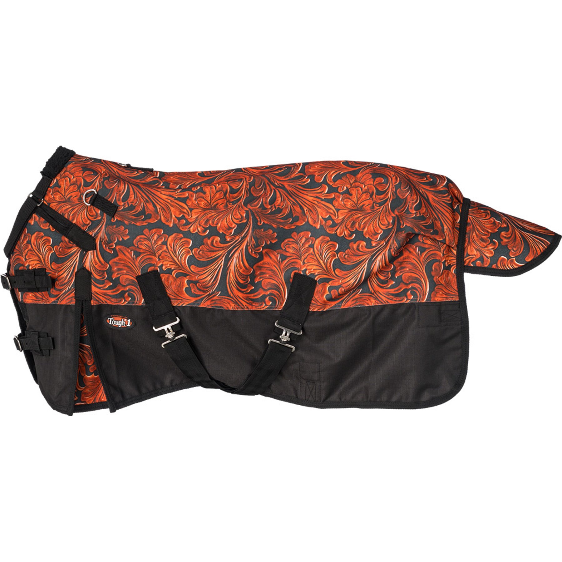 Tough1 1200D Tooled Leather Miniature Turnout Horse Blanket with Snuggit, Tooled Leather, 48-in