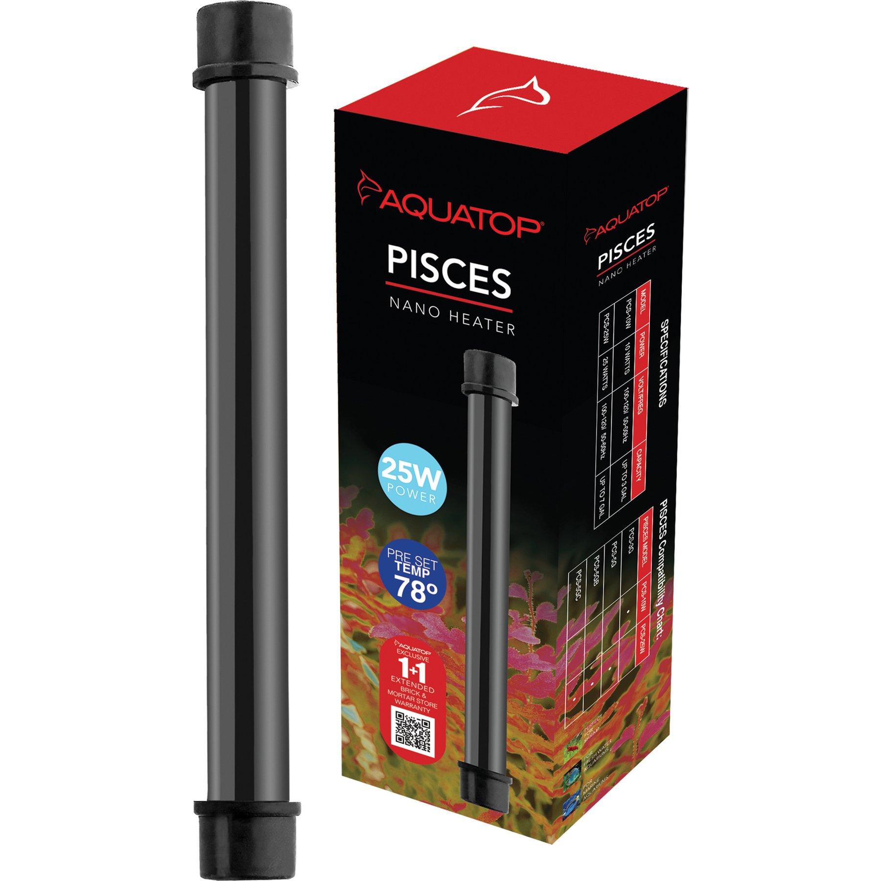 Aquatop Pisces Fully Submersible Nano Heater, Black, 25-watt
