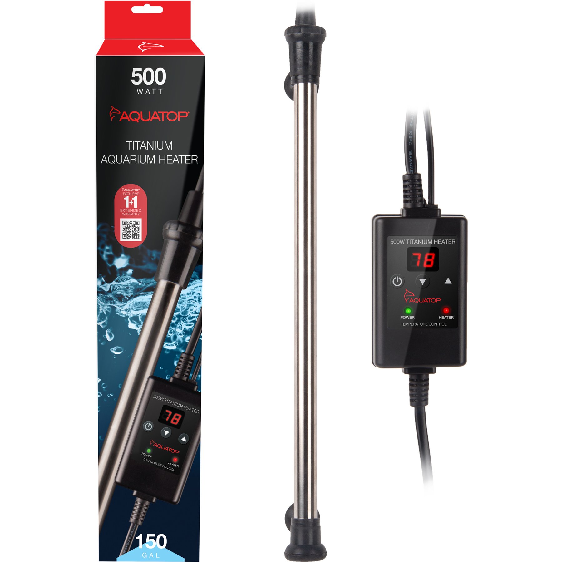 Aquatop Titanium Heater with Controller, Black, 500-watt