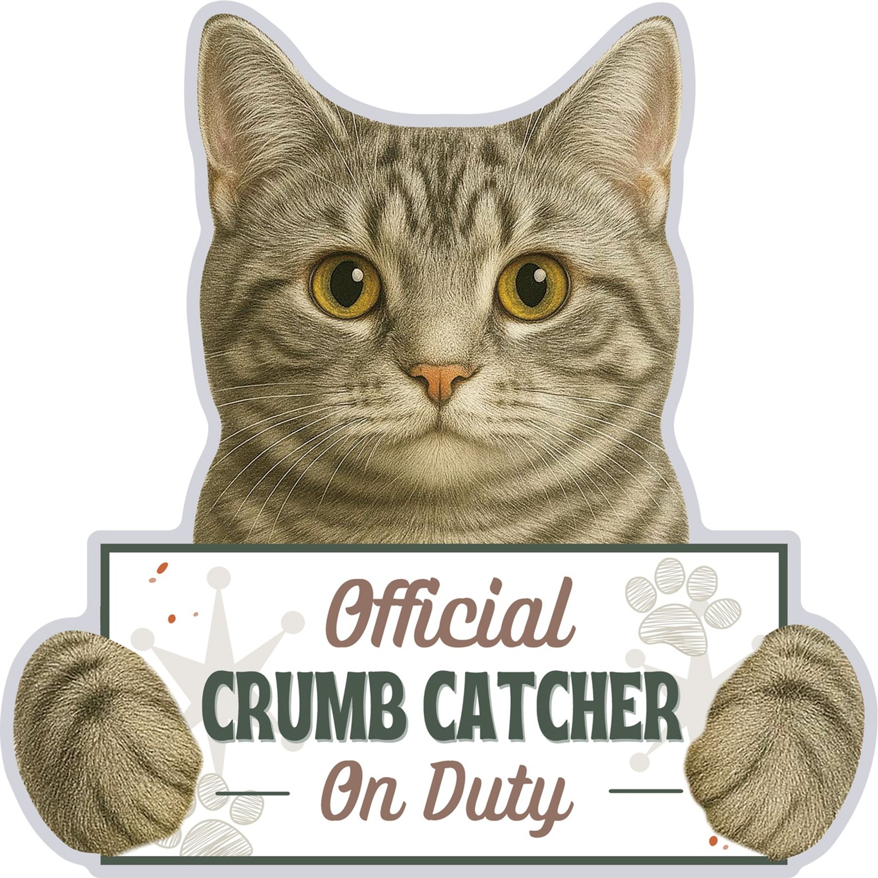 E&S PETS Official Crumb Catcher on Duty Silver Tabby Funny Magnetic Chip Clip