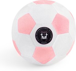 Floofball Miami Soccer Ball Squeaky Plush Dog Toy, Pink, 5-in
