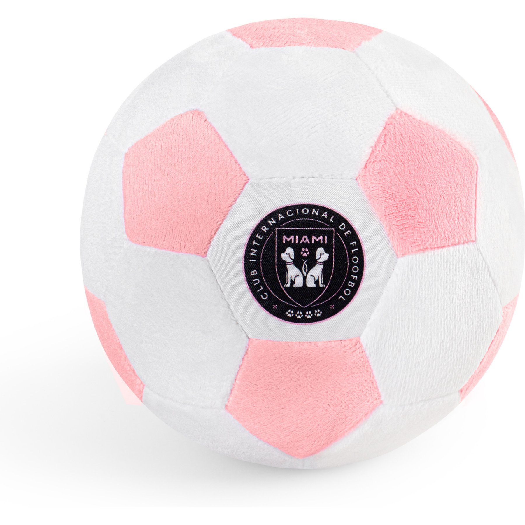 Floofball Miami Soccer Ball Squeaky Plush Dog Toy, Pink, 5-in