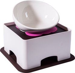 WZ PET Tilted & Anti-Slip Feeding Ceramic Bowl Set for Dogs & Cats, Medium: 3-cup, White