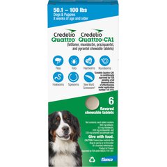 Credelio Quattro/Credelio Quattro-CA1 Chewable Tablets for Dogs, 50.1-100 lbs, 6 Chewables (6-mos. supply)