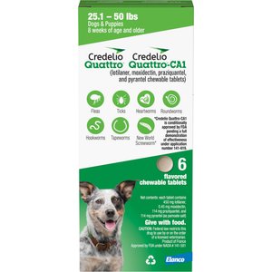 Credelio Quattro/Credelio Quattro-CA1 Chewable Tablets for Dogs, 25.1-50 lbs, 6 Chewables (6-mos. supply)