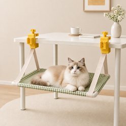 SOLOWINNER Clamp-On Desk Machine Washable Water Resistant Removable Cover Elevated Cat Hammock Bed, Green