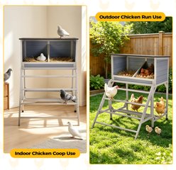 Coziwow 2 Compartments Elevated Asphalt Roof Roosting Bars & Stable Stand Nesting Box Wooden Poultry Small Animal Cage, Dark Gray, 38.6 x 31.4 x 41.7-in slide 2 of 9