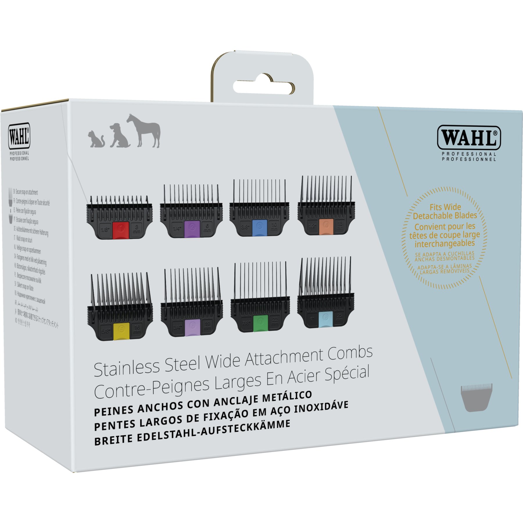 Wahl 8 Piece Detachable Stainless Steel Attachment Guide Dog Grooming Comb Set