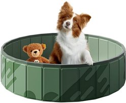 DOPZER Collapsible Outdoor Durable Non-Slip Foldable PVC Swimming Pool & Bathtub Dog Portable Shower, Green, 39.4 x 39.4 x 11.8-in