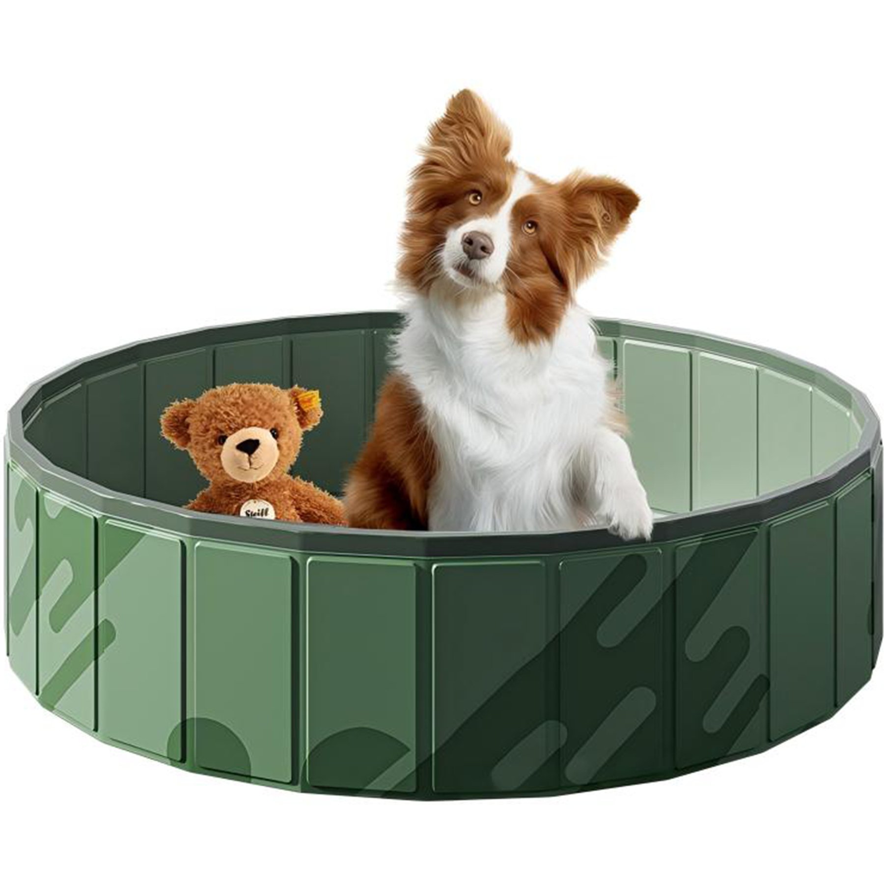 DOPZER Collapsible Outdoor Durable Non-Slip Foldable PVC Swimming Pool & Bathtub Dog Portable Shower, Green, 31.5 x 31.5 x 7.9-in