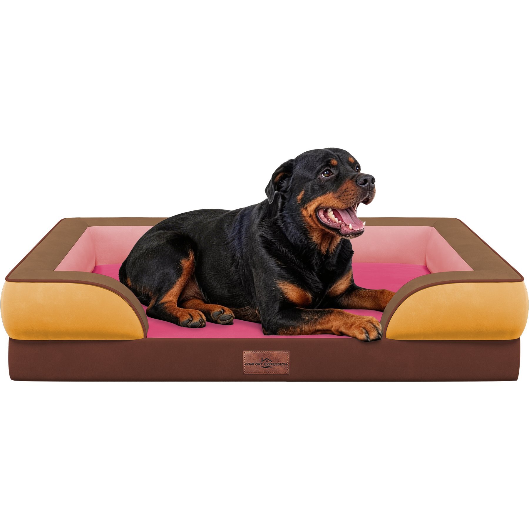 HINTON Waterproof Egg Crate Foam Orthopedic Bolster Dog Bed with Washable Cover & Non-Slip Bottom, Berry Breeze, Jumbo