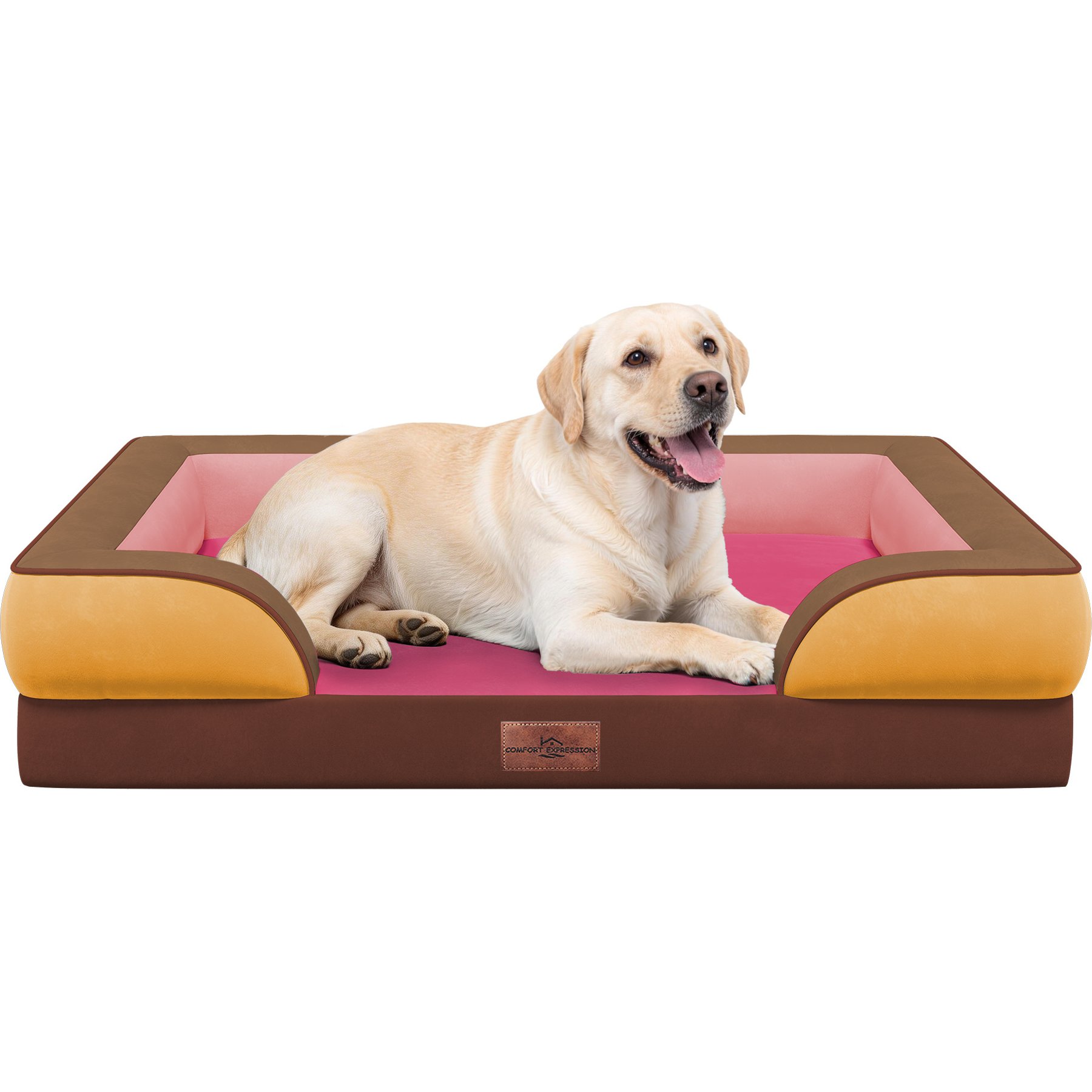HINTON Waterproof Egg Crate Foam Orthopedic Bolster Dog Bed with Washable Cover & Non-Slip Bottom, Berry Breeze, X-Large