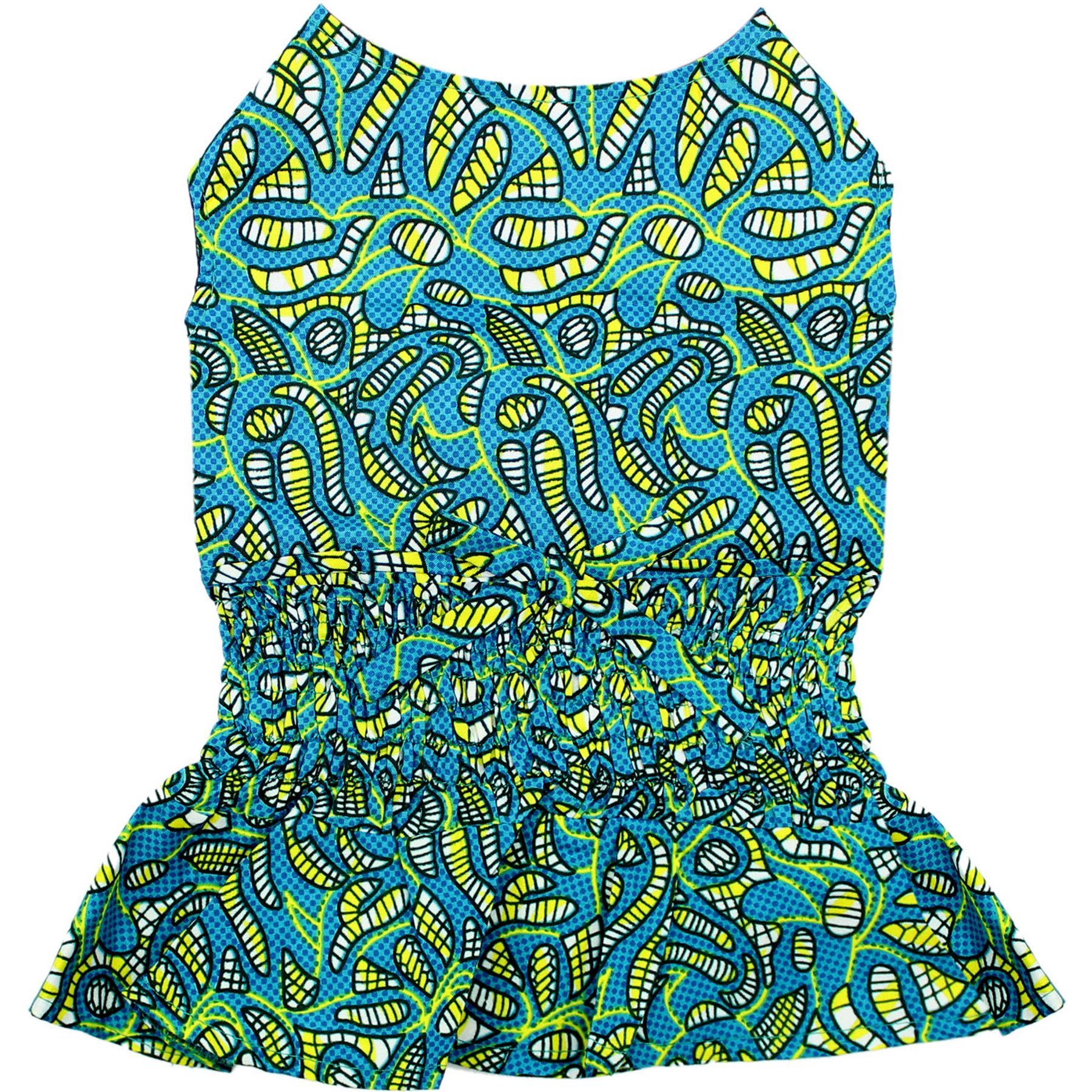 Parisian Pet Tribal Print Ruched Waist Dress Vibrant Outfit for Dogs & Cats, Medium