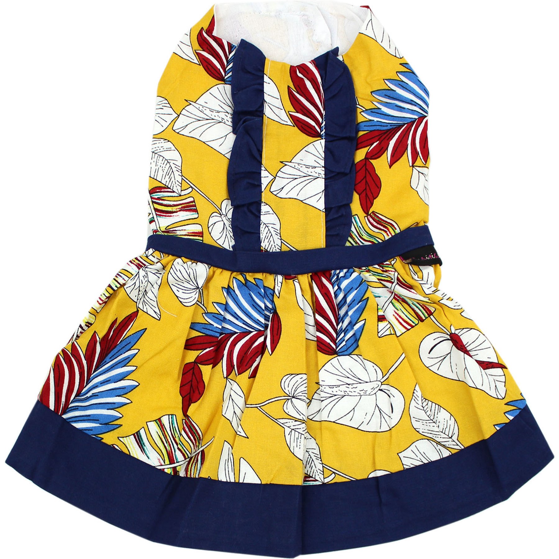 Parisian Pet Tribal Leaves Dress Colorful Tropical Leaf Print Dog Dress, Medium