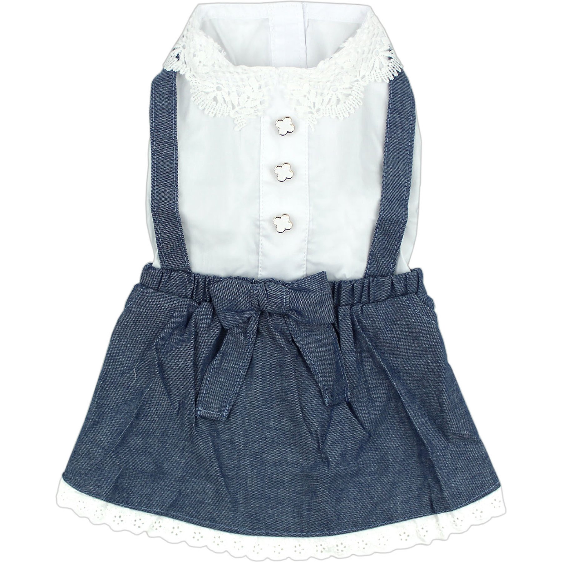 Parisian Pet Chambray Overall Dress Sleeveless Denim Dog Summer Outfit, Small