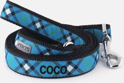 The Worthy Dog Personalized Bias Plaid Lead Handle Dog Leash, Blue, Large: 5-ft long, 1-in wide