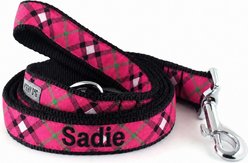 The Worthy Dog Personalized Bias Plaid Lead Handle Dog Leash, Pink, Large: 5-ft long, 1-in wide