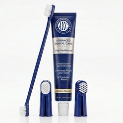 American Kennel Club Advanced Dental Care Dual-Ended Toothbrush, 2 Finger Brushes & Chicken Flavor Toothpaste Tartar Control Dog Dental