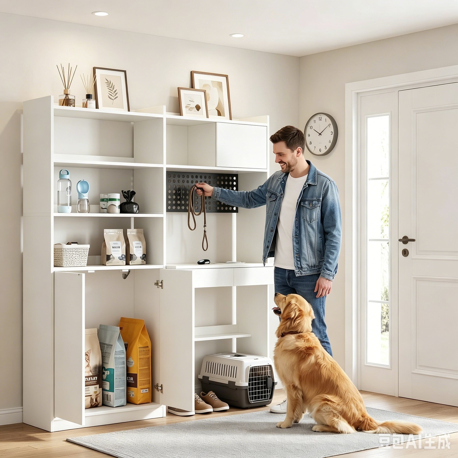 Saudism 63-in Tall Dog & Cat Storage Cabinet with Charging Station, White
