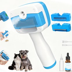 Pawimood 5-in-1 Self-Cleaning 3 Swap-in Heads, Shedding & Hair Removal Includes Waterless Shampoo Dog & Cat Steam Brush, Blue, 8.07 x 4.13 x 2.87-in