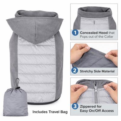 Show full view: Pet Life Apex Lightweight Hybrid 4-Season Stretch & Quick-Dry Dog Coat, Grey, Small slide 2 of 11