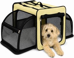 Pet Life Capacious Dual-Expandable Soft-Sided Collapsible Travel Dog Crate, Khaki, 19.3 inch