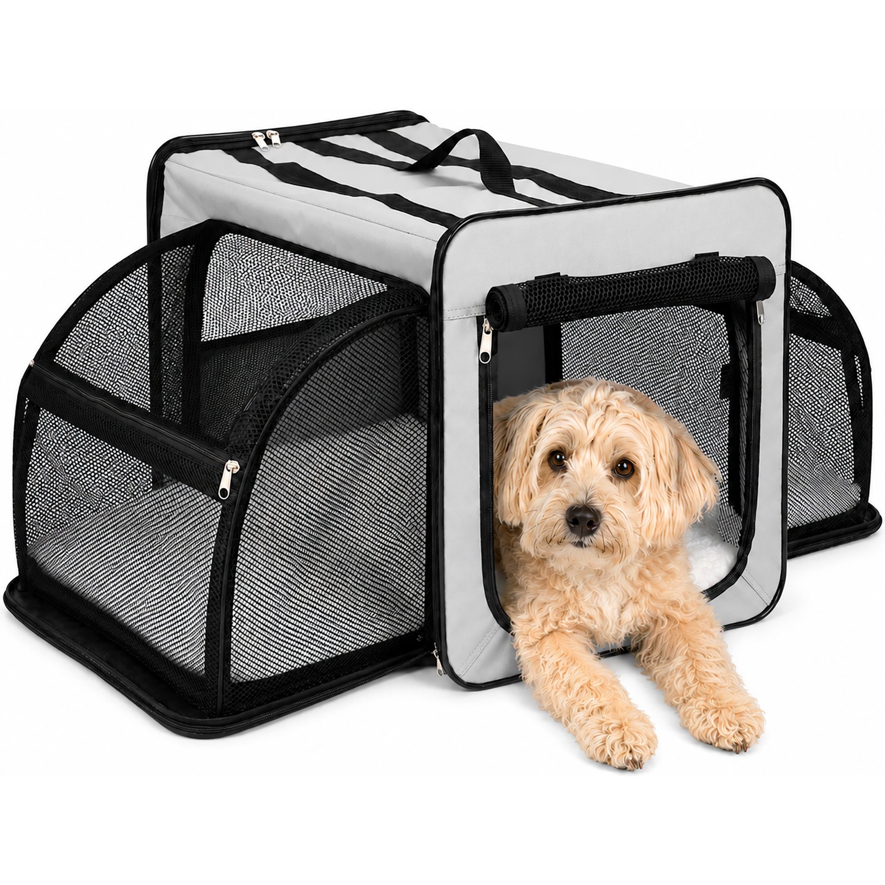 Pet Life Capacious Dual-Expandable Soft-Sided Collapsible Travel Dog Crate, Grey, 22.8 inch