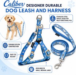 Touchdog Caliber Designer Embroidered Fashion Dog & Cat Leash & Harness, Blue, Medium slide 2 of 4