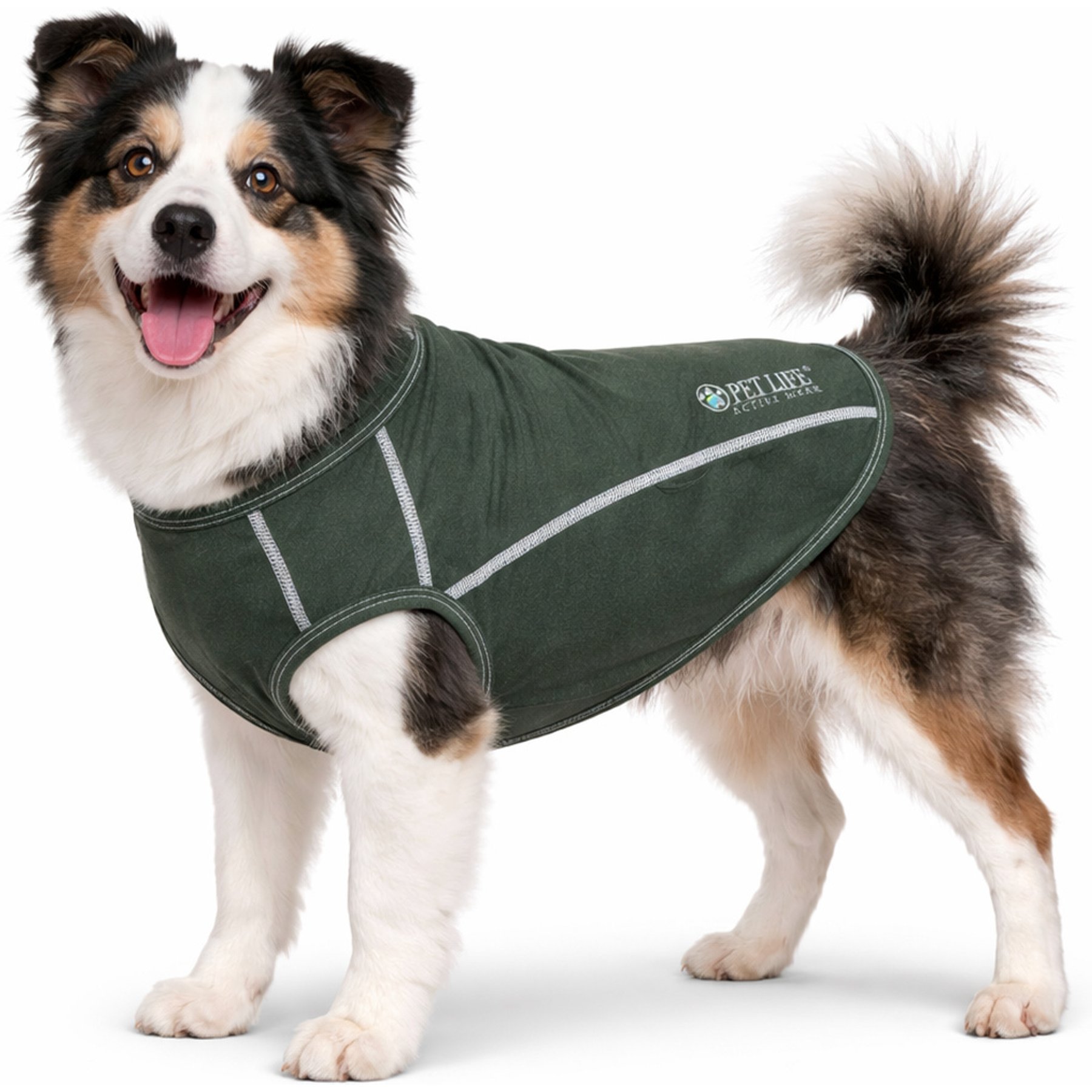 Pet Life Active Racerbark 4-Way Stretch Performance Active Dog T-Shirt, Olive Green, Medium