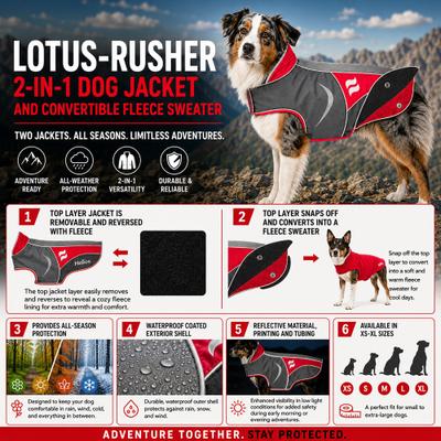 Show full view: Dog Helios Lotus 2-in-1 Convertible Dog Jacket, Red, X-Small slide 3 of 6