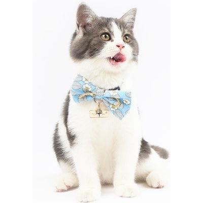 Touchcat Touchcat Floral Polyester Cat Collar with Bow, Blue, Large: 7.87 to 11.81-in neck, 0.39-in wide