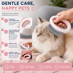 Pet Life Knuckler Handheld Travel Flexible Grooming Dog & Cat Rake Comb, Pink slide 2 of 6