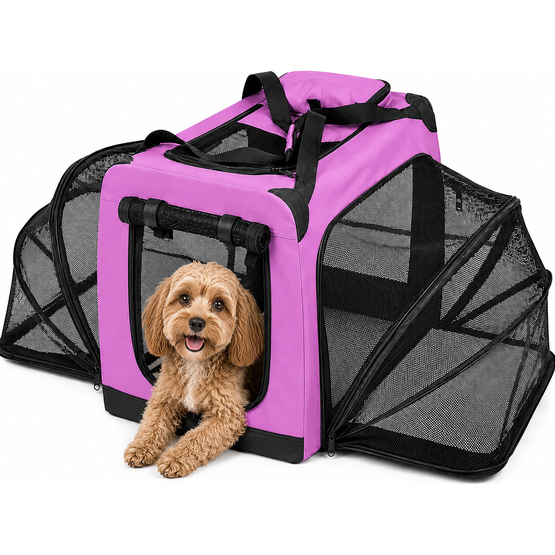 Pet Life Hounda Accordion Metal Framed Dual-Sided Collapsible Dog Crate, Pink, Medium